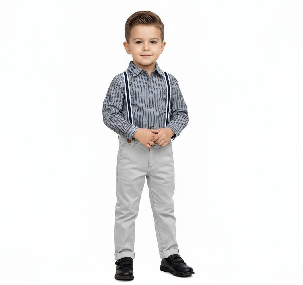 Set conjunto formal pantalon tirantes gris camisa gris oscuro polo HPC82593