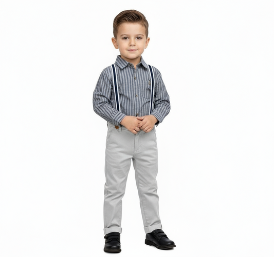 Set conjunto formal pantalon tirantes gris camisa gris oscuro polo HPC82593