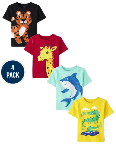 Set 4 camisas tigre jirafa tiburon cocodrilo Childrens Place 3045917