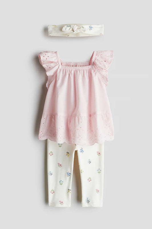 Set 3 piezas camisa rosada leggins bincha H&M
