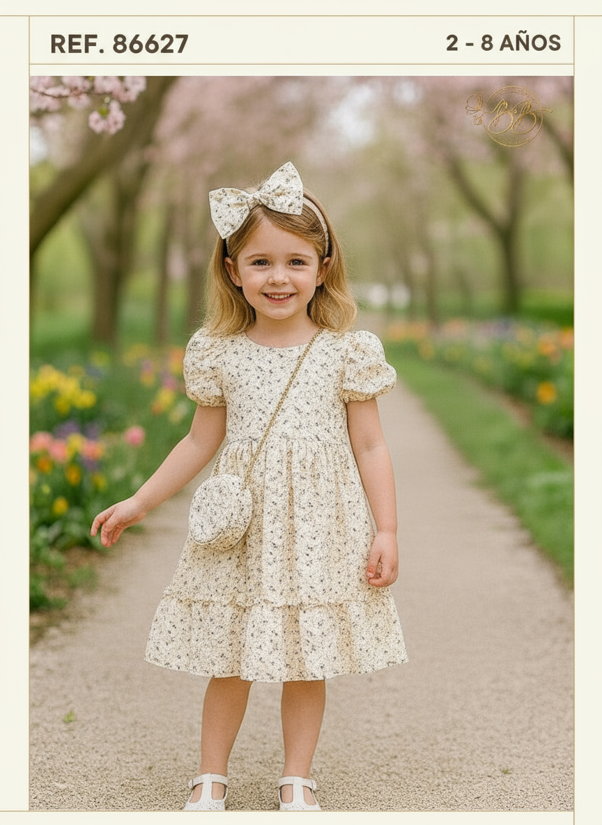 Vestido peach beige flores gala eventos niña 86627