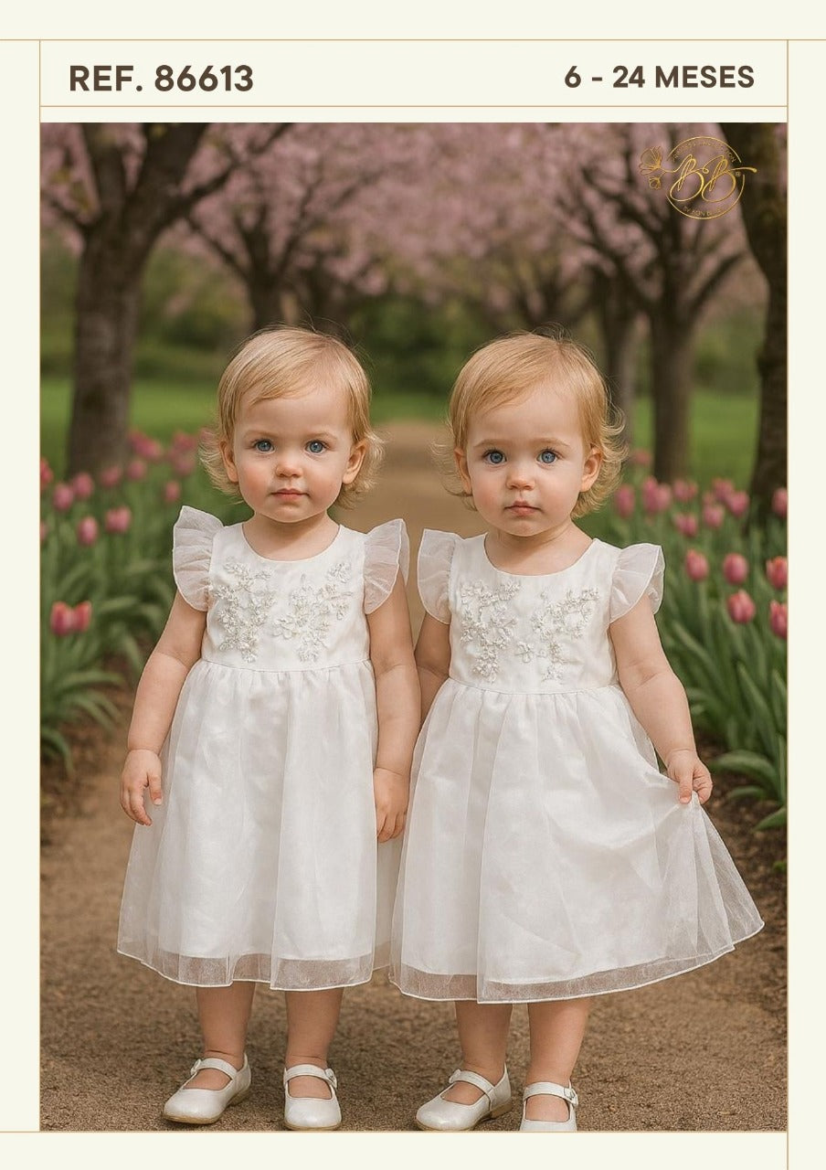 Vestido blanco gala bebe niña 86613