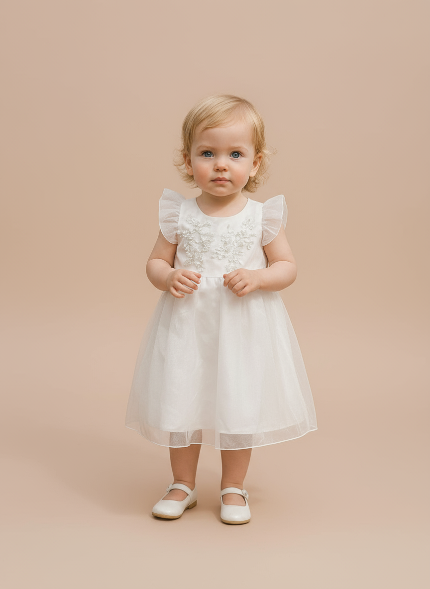 Vestido blanco gala bebe niña 86613