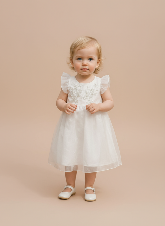 Vestido blanco gala bebe niña 86613