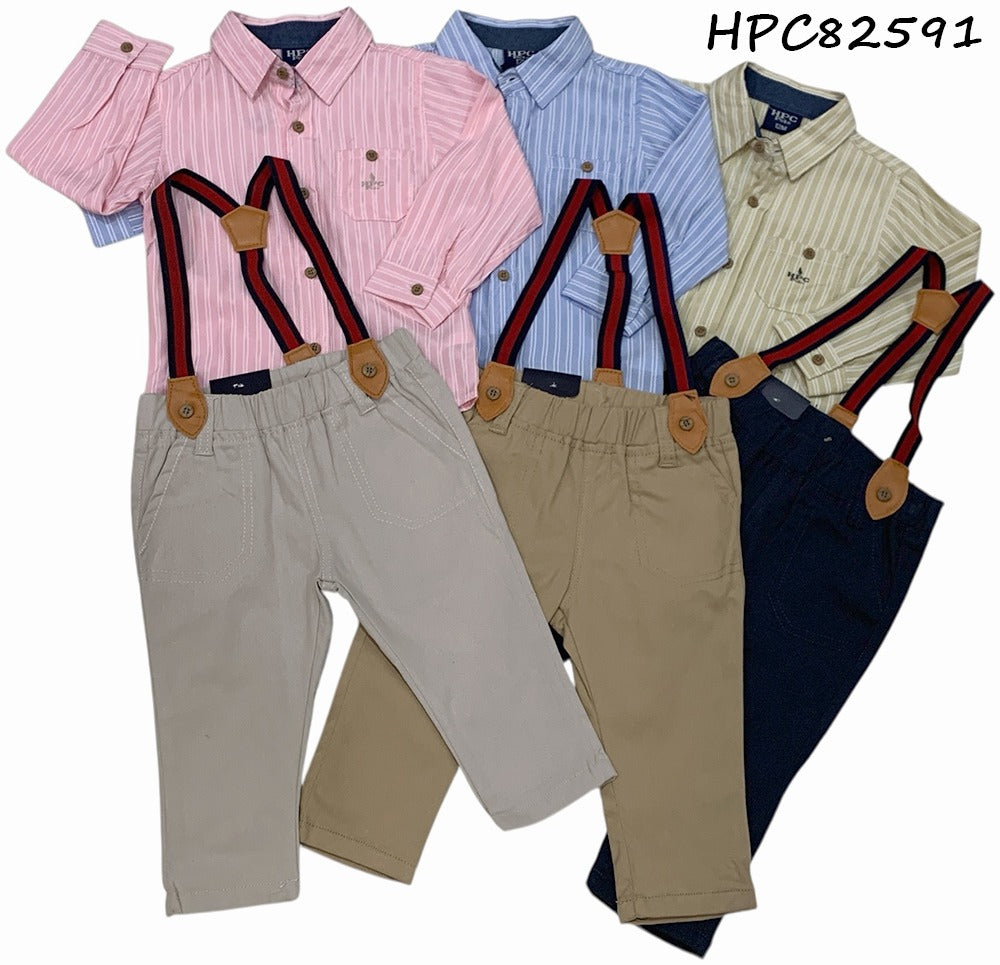 Set conjunto formal pantalon tirantes camisa rosada bebe niño polo HPC82591