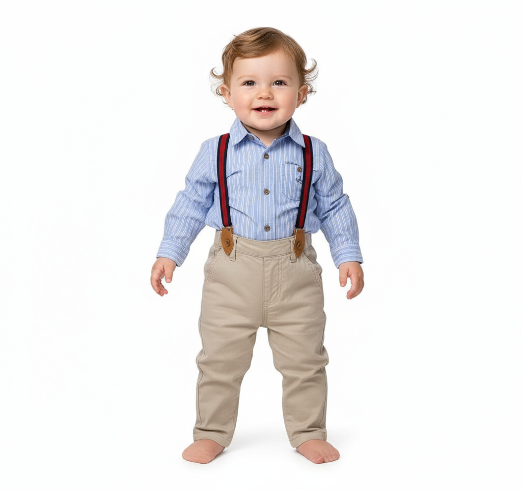Set conjunto formal pantalon tirantes camisa rosada bebe niño polo HPC82591