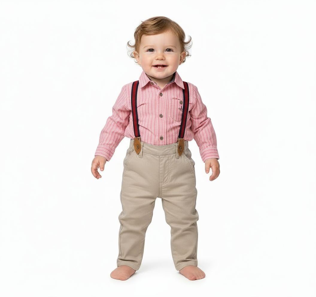 Set conjunto formal pantalon tirantes camisa rosada bebe niño polo HPC82591