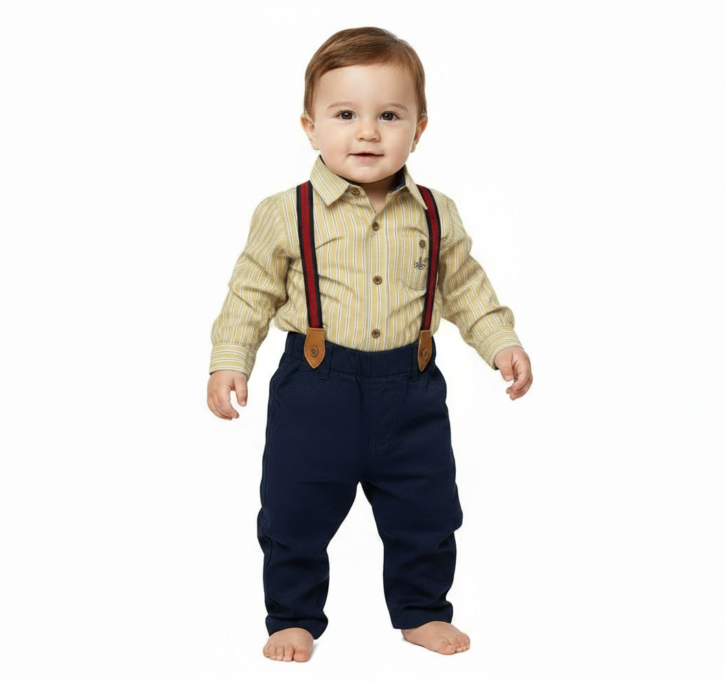Set conjunto formal pantalon tirantes camisa rosada bebe niño polo HPC82591