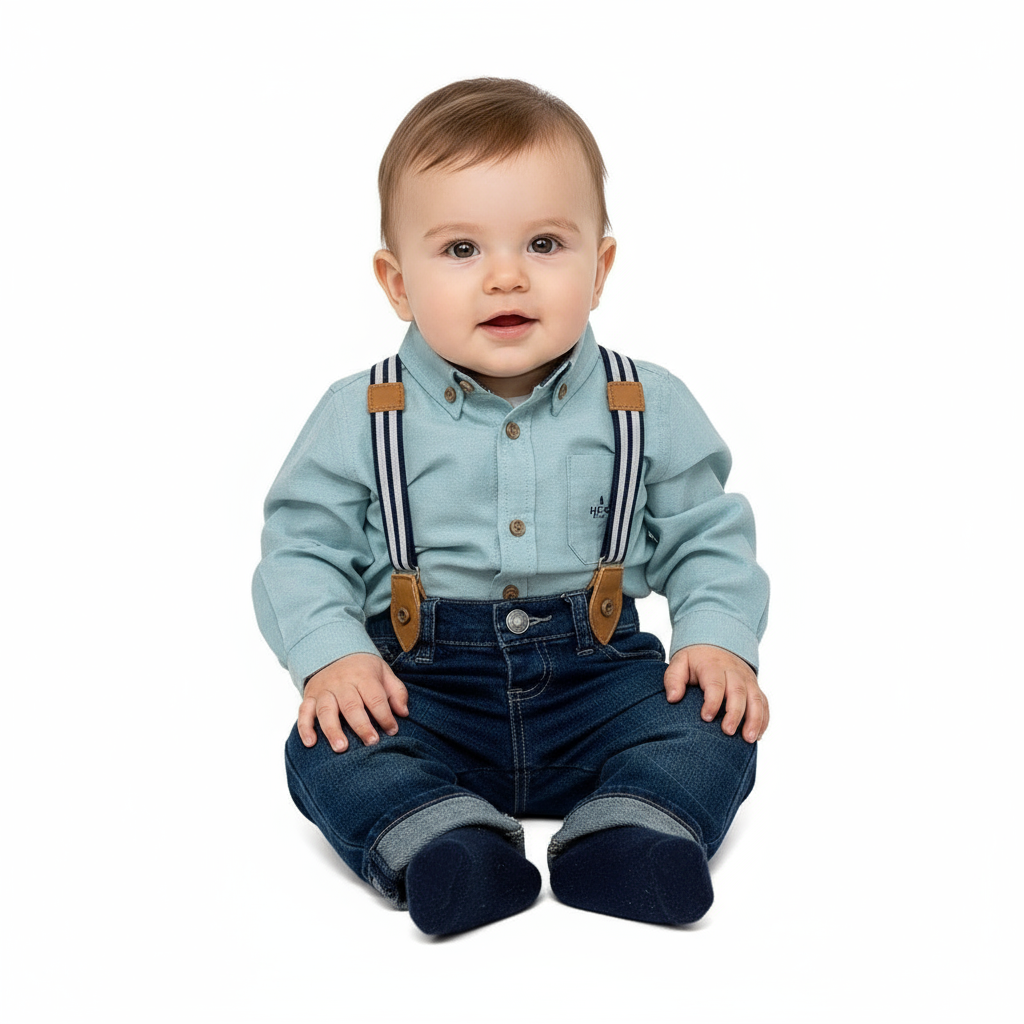 Set conjunto formal pantalon azul tirantes camisa azul bebe niño HPC82592