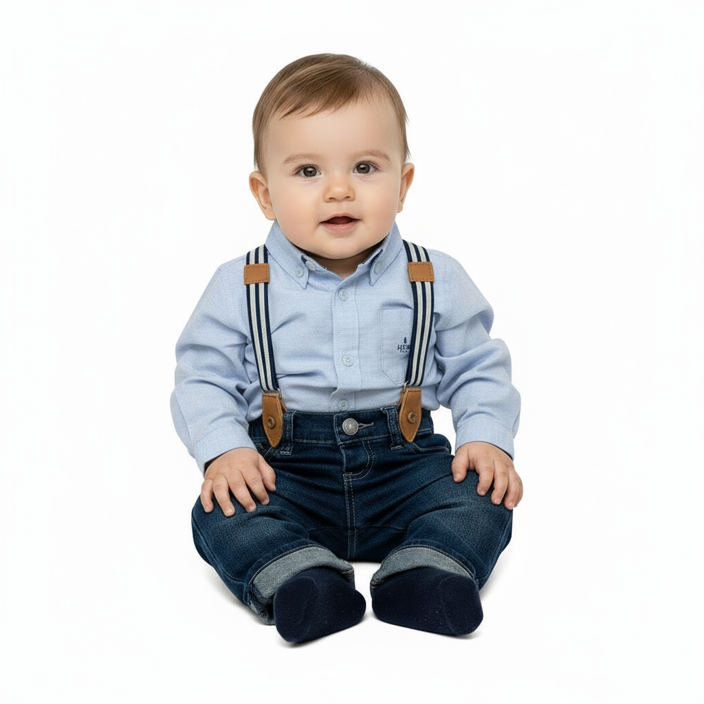 Set conjunto formal pantalon azul tirantes camisa azul bebe niño HPC82592