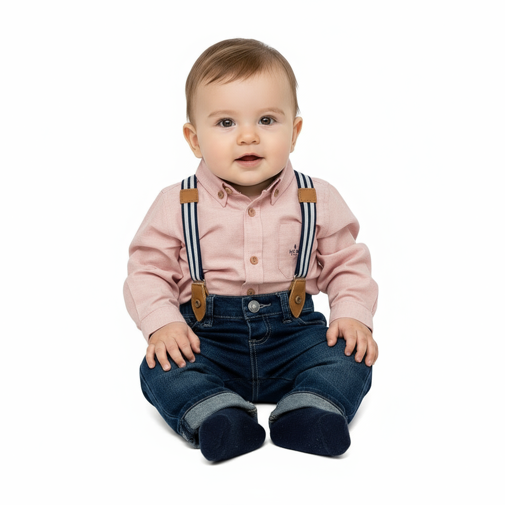 Set conjunto formal pantalon azul tirantes camisa roja rosada bebe niño HPC82592