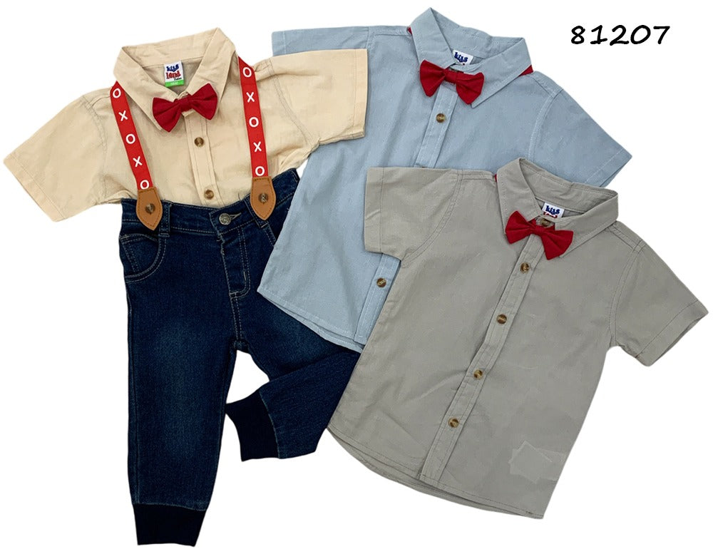 Set Conjunto formal pantalon tirantes camisa azul cielo niño 81207