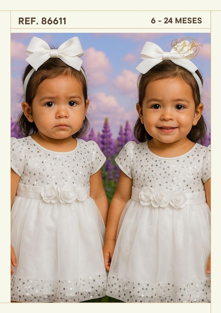 Vestido blanco gala bebe niña 86611