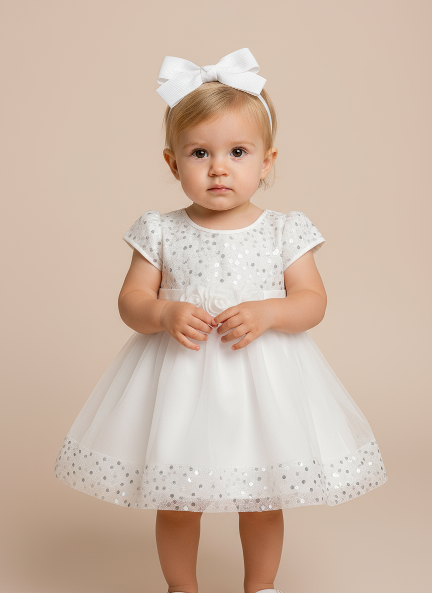 Vestido blanco gala bebe niña 86611