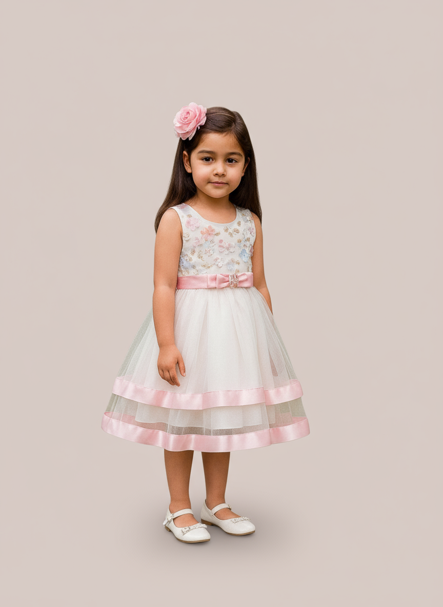 Vestido blanco rosado gala eventos niña 86622