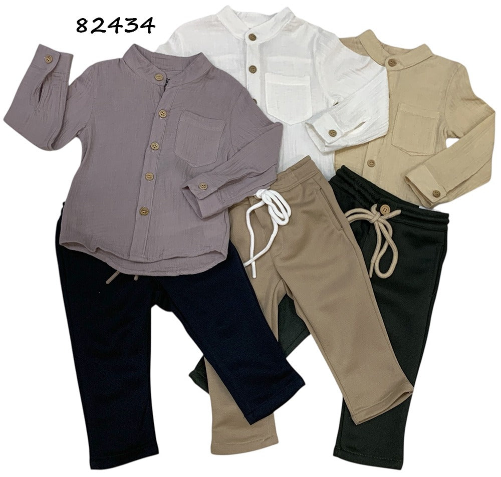 Set conjunto formal pantalon azul camisa gris 82434
