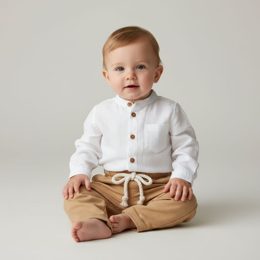 Set conjunto formal pantalon beige camisa blanca 82434