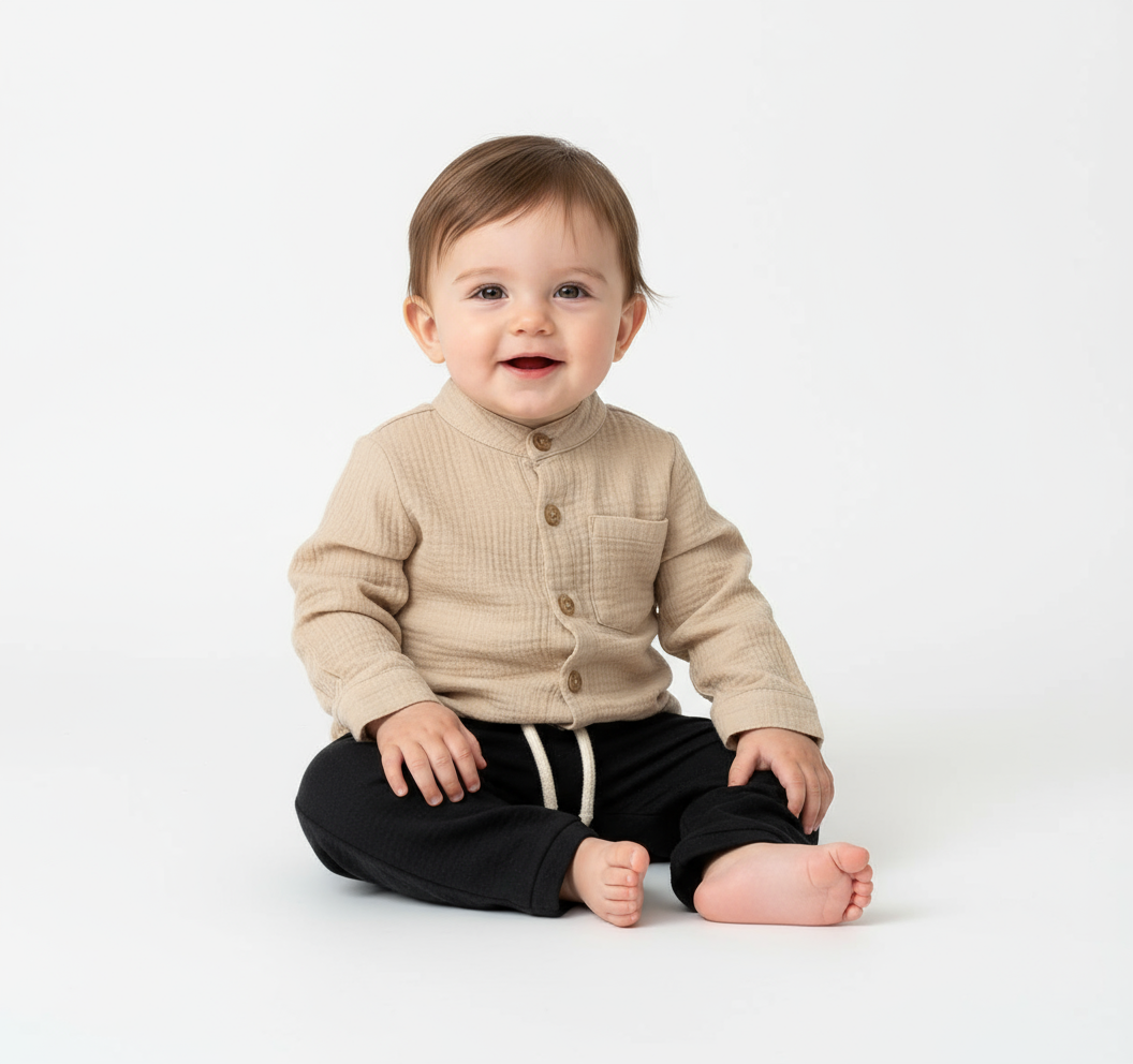 Set conjunto formal pantalon negro camisa beige 82434