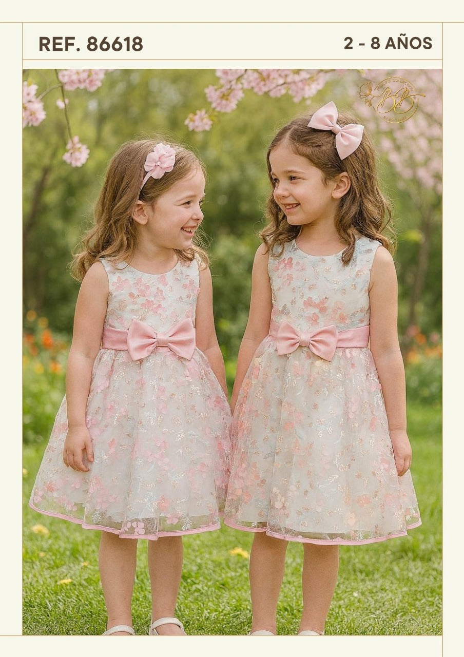 Vestido gala eventos salmón bebe niña 86618