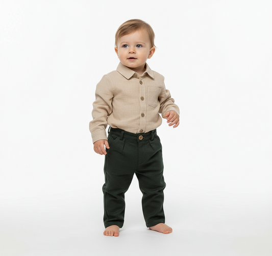 Set conjunto formal pantalon gris oscuro negro camisa beige niño 82430