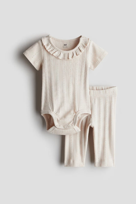 Set 2 piezas mameluco pantalon café bebe niña H&M 1281195