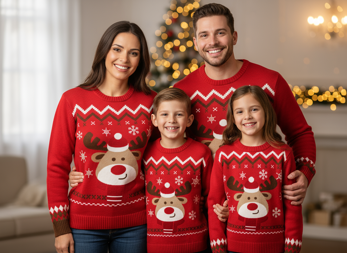 Sueter navideño reno niño niña dama mujer hombre caballero rojo