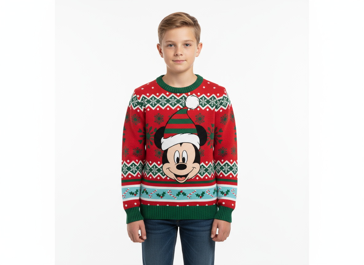 Sueter sweater rojo verde mickey niño navidad navideño B1-AD-T103G