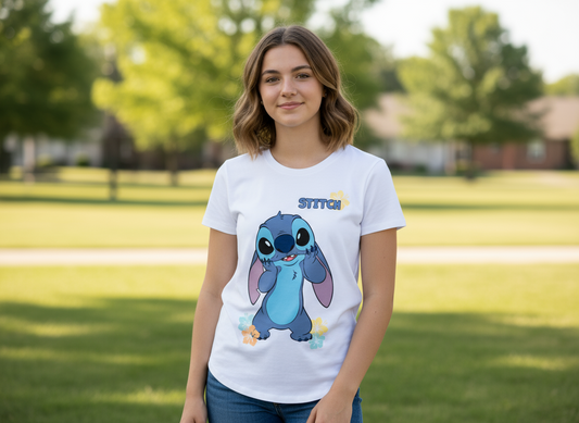 Camisa stitch blanca niña juvenil B1-STI-T045T promo 3x1000