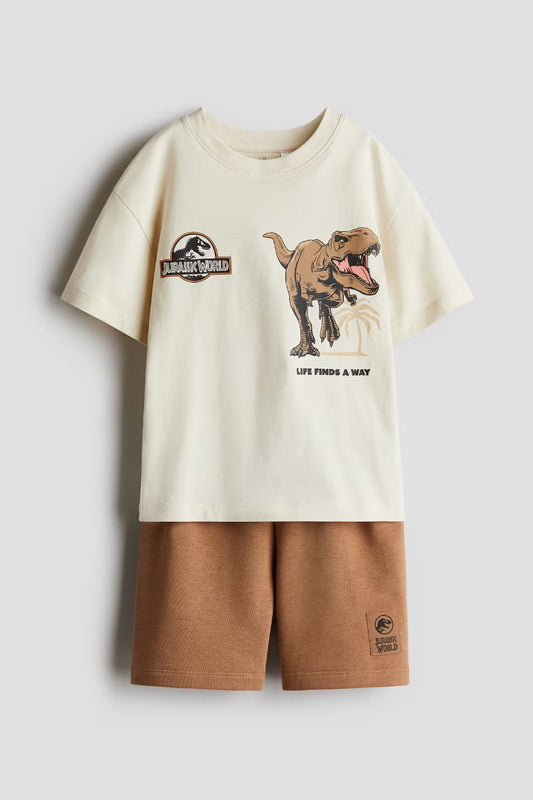 Set conjunto 2 piezas camisa dinosuario short cafe 1118690