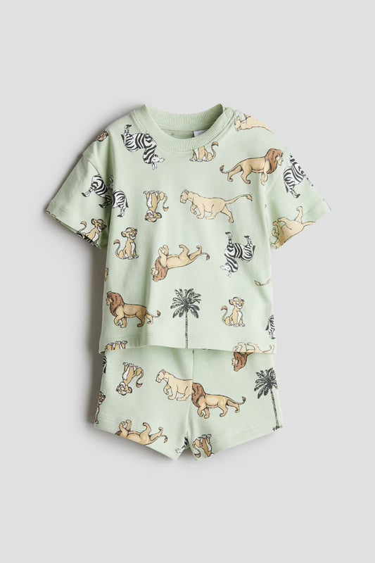 Set conjunto 2 piezas camisa verde short verde animales bebe niño H&M 1265904