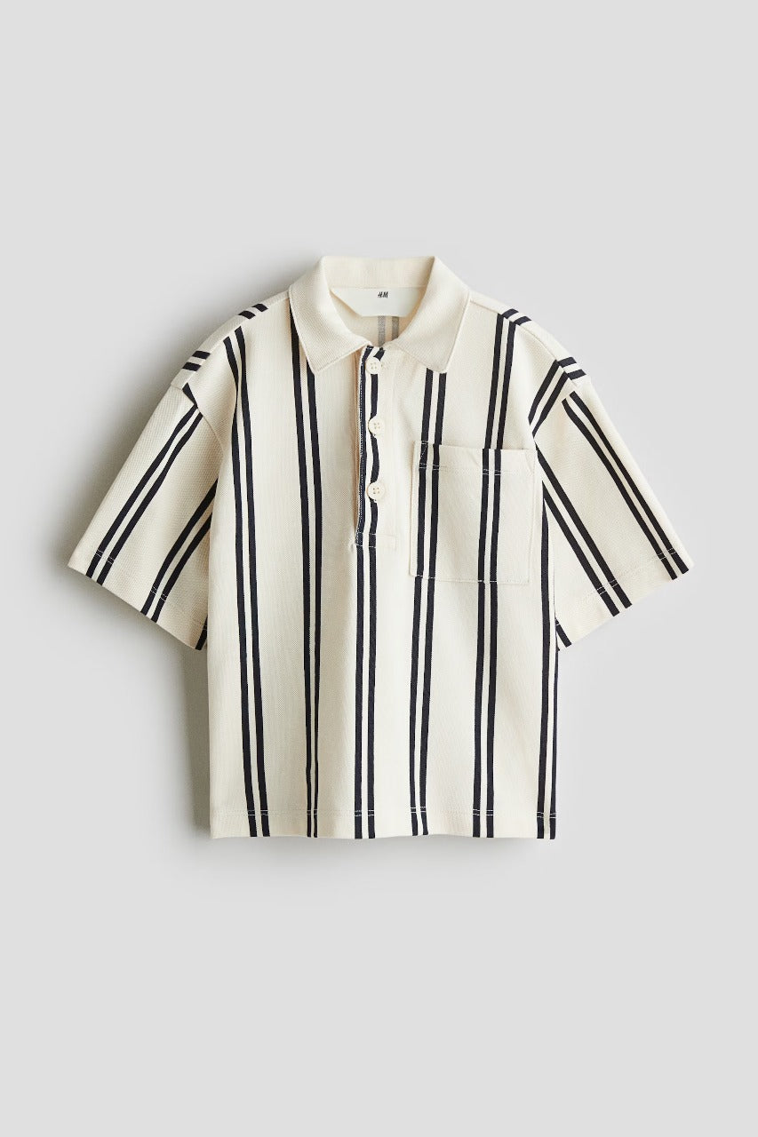 Camisa polo beige niño rayas negras verticales H&M 1296911002