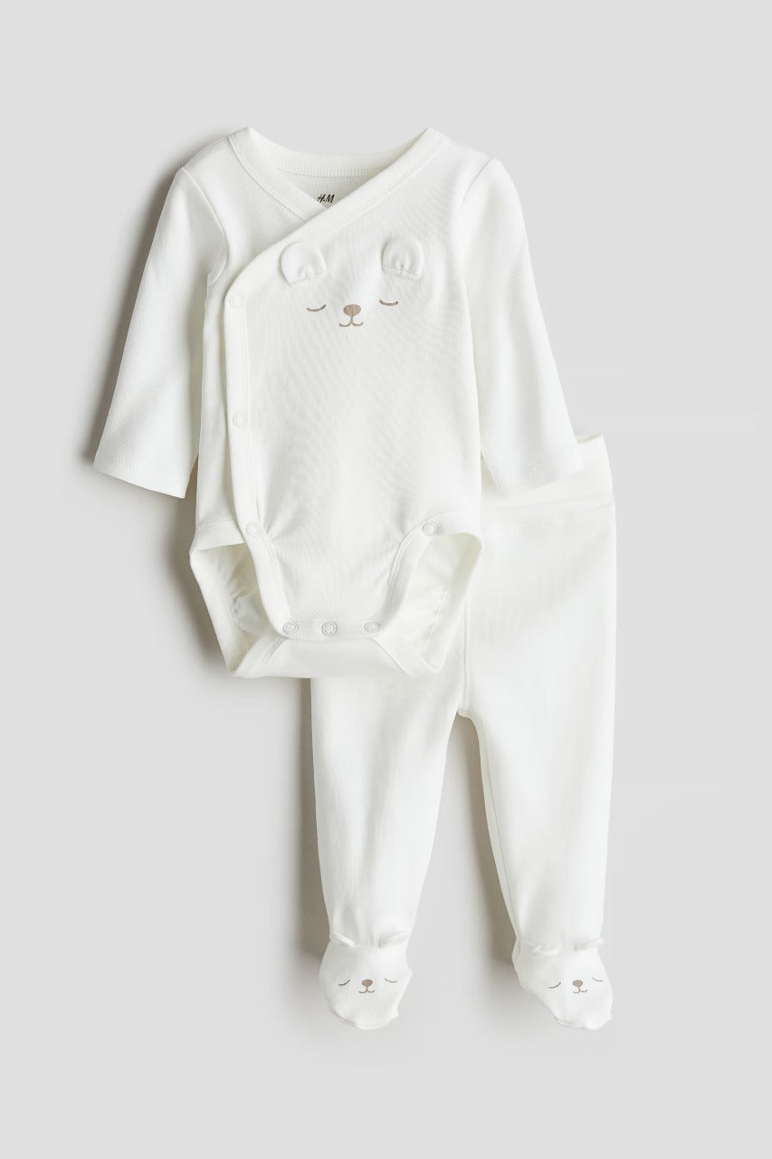 Set conjunto 2 piezas mameluco pantalon blanco bebe niño niña osito H&M 1195525014
