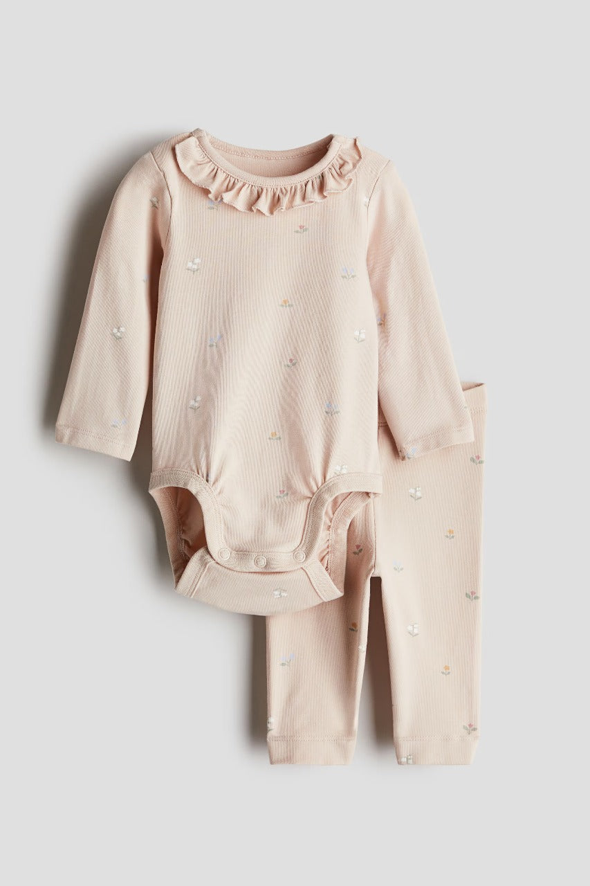 Set conjunto mameluco pantalon rosado bebe niña H&M 1239679007