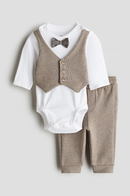 Set conjunto 2 piezas mameluco pantalon beige bebe niño H&M 0866528007