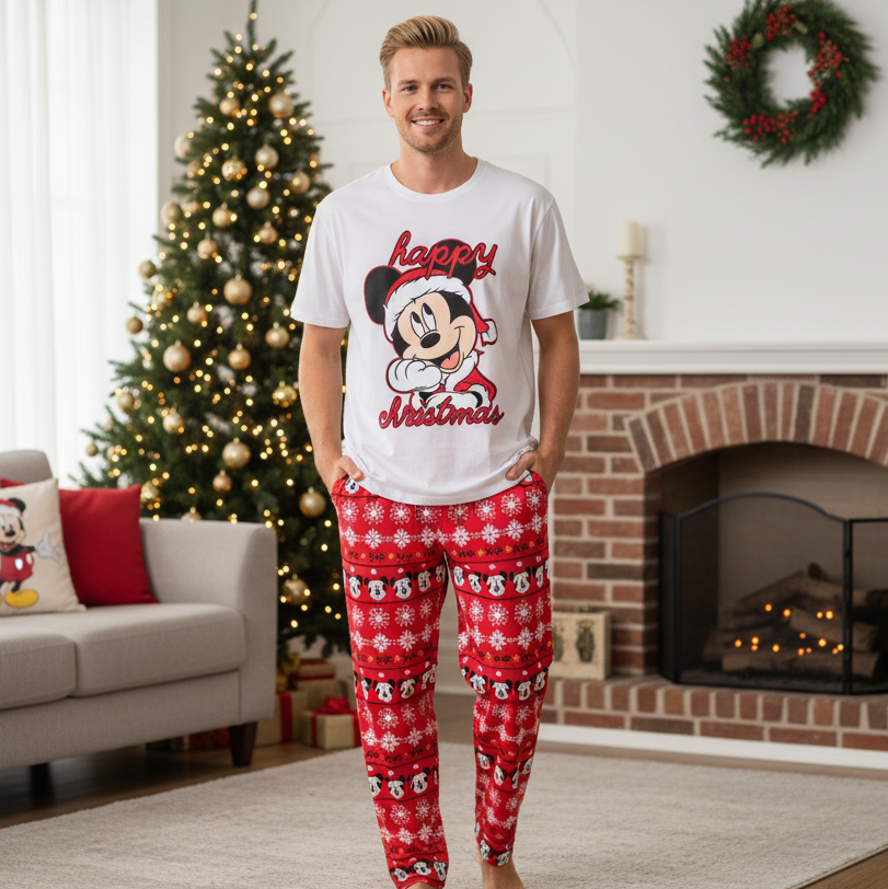 Pijama hombre caballero blanca roja navidad navideño Mickey B3-AD-113G 690490