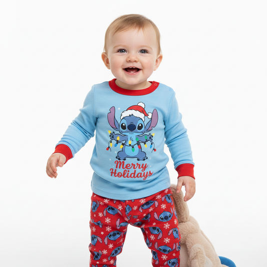 Pijama bebe niña azul celeste roja navidad navideño Stitch D3-STI-109B 590490