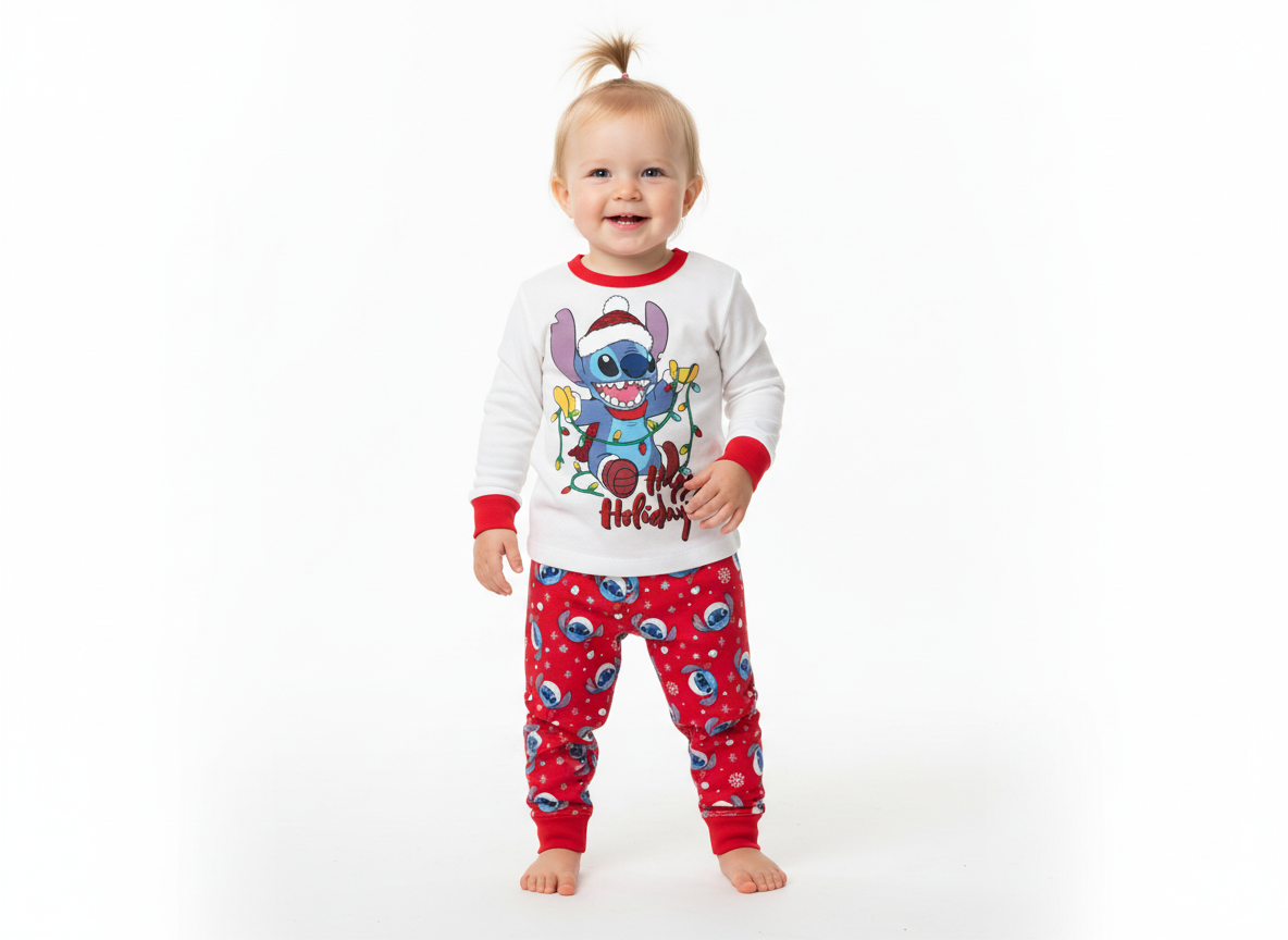 Pijama bebe niña blanca roja navidad navideño Stitch D3-STI-109B 590490