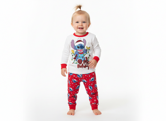 Pijama bebe niña blanca roja navidad navideño Stitch D3-STI-109B 590490