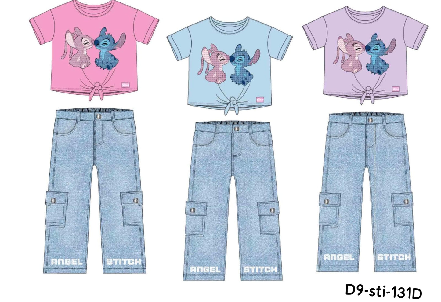 Set conjunto 2 piezas camisa azul celeste pantalon cargo azul niña Stitch D9-STI-131D 690590