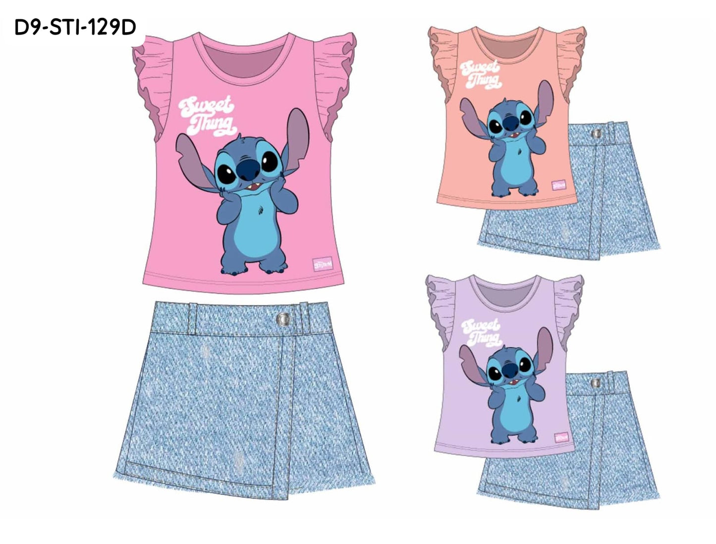 Set conjunto 2 piezas camisa morada falda azul niña Stitch D9-STI-129D 690/490