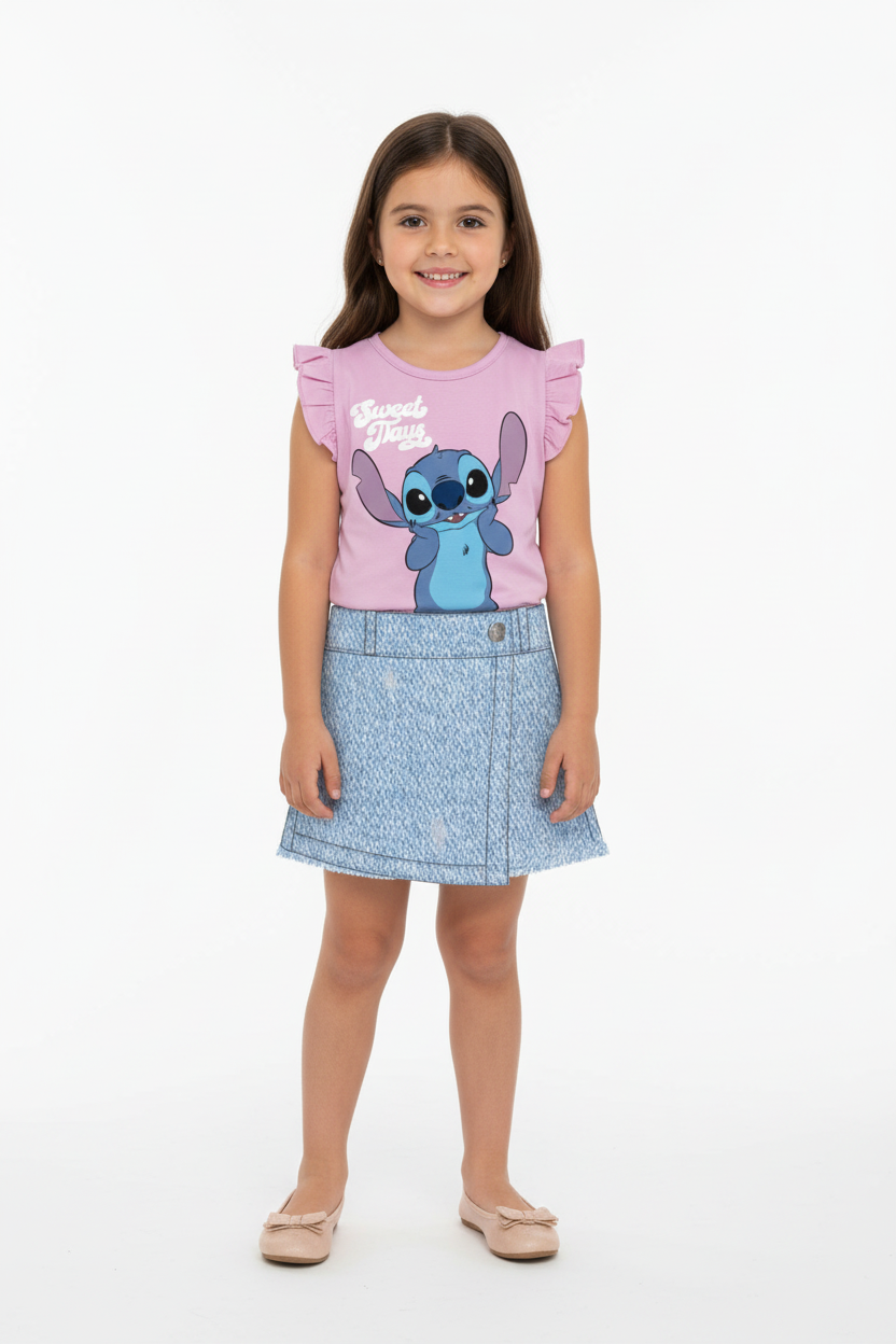 Set conjunto 2 piezas camisa morada falda azul niña Stitch D9-STI-129D 690/490