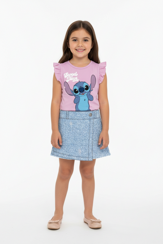 Set conjunto 2 piezas camisa morada falda azul niña Stitch D9-STI-129D 690/490