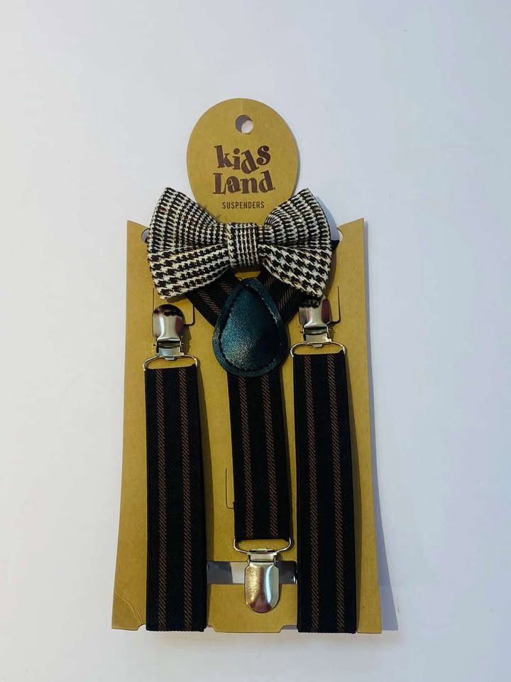 Tirantes y corbatin niño café con rayas 7453121427219