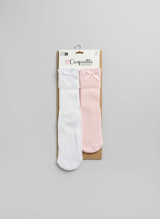 Set dos calcetines bebe niña coquette blanco rosado 7453094208532