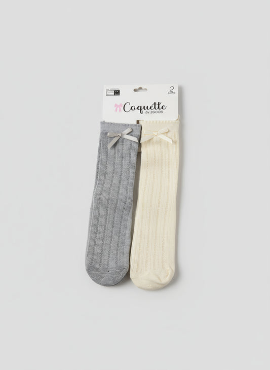 Set dos calcetines bebe niña coquette gris beige 7453094208532