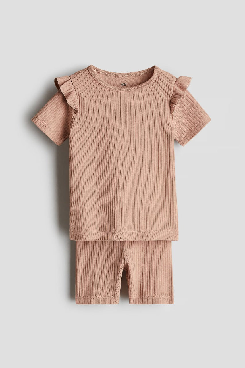 Set conjunto 2 piezas bebe niña camisa short café H&M 1269603002