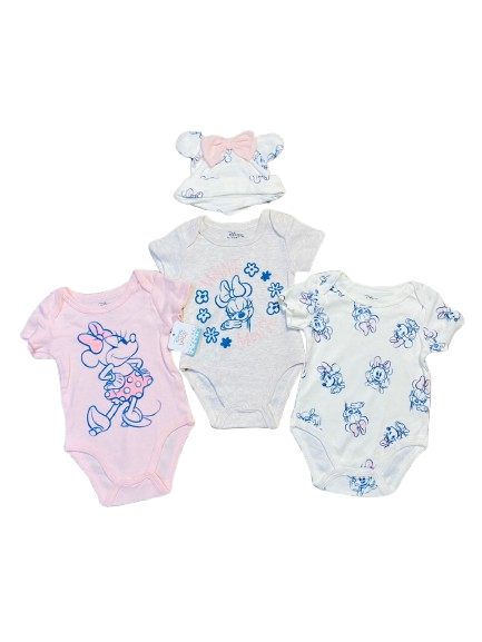 Set 4 piezas Mameluco minnie bebé niña rosado