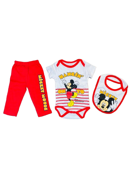 Set 3 piezas mameluco bebe niño mickey disney rojo