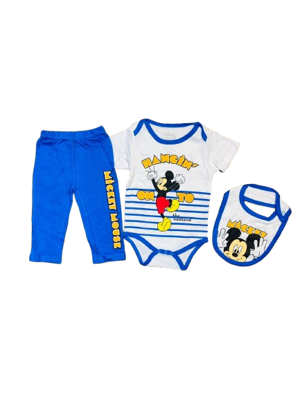 Set 3 piezas mameluco bebe niño mickey disney azul