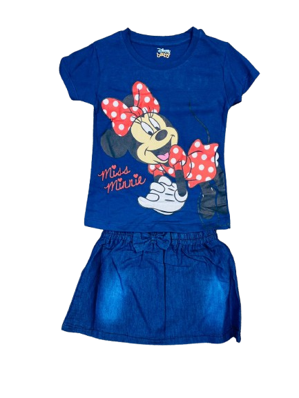 Set 2 piezas bebe niña azul Minnie Disney falda jeans
